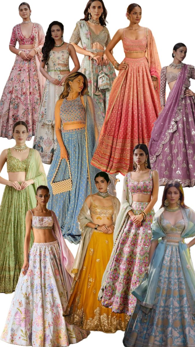 Pastel printed lehengas in romantic floral patterns